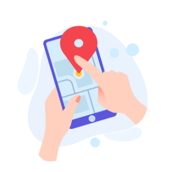 Des mains qui tiennent un telephone qui affiche une carte